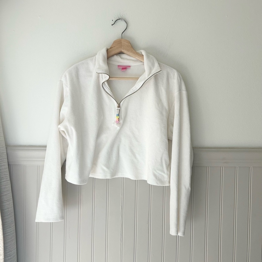 Stoney Clover Lane x Target White Cropped Terry Cloth Half-Zip Sweatshirt Small